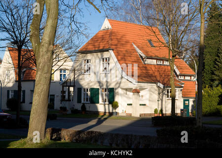 Deutschland, Ruhrgebiet, Herne-Boernig, die Gartenstadt Teutoburgia. Deutschland, Ruhrgebiet, Herne-Boernig, Gartenstadtsiedlung Teutoburgia. Stockfoto