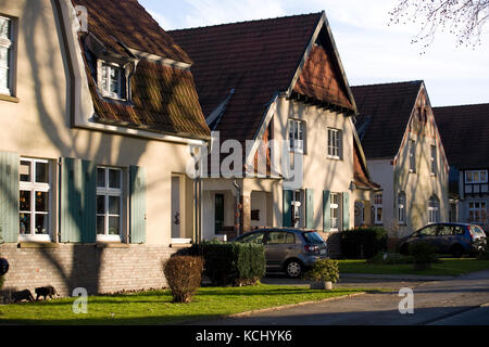 Deutschland, Ruhrgebiet, Herne-Boernig, die Gartenstadt Teutoburgia. Deutschland, Ruhrgebiet, Herne-Boernig, Gartenstadtsiedlung Teutoburgia. Stockfoto