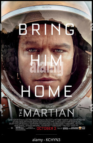 Auf dem Mars (2015) von Ridley Scott Regie und Hauptdarsteller Matt Damon, Jessica Chastain und Kristen Wiig. Ein Astronaut auf dem Mars gestrandet und vermutlich tot muss überleben und Signal Erde mit begrenzten Ressourcen. Stockfoto