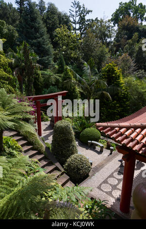 Die ruhigen, tropischen Garten Monte Palace in der Nähe von Funchal Madeira haben an Orten einen deutlich orientalischen Thema Stockfoto