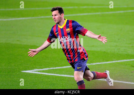 Barcelona - Mar 26: Lionel Messi, argentinische F.C. Barcelona player, feiert sein Tor gegen Celta de Vigo im Camp Nou auf der spanischen Liga auf Stockfoto