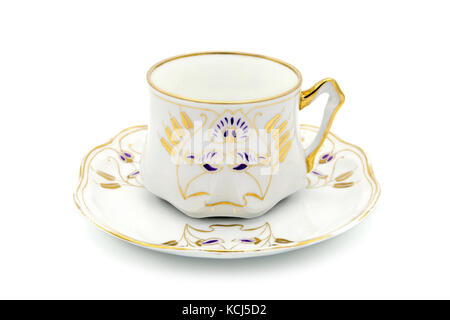 Jugendstil Zeit antike Kaffeetasse auf weißem Hintergrund isoliert. Stockfoto