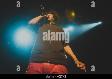 Der amerikanische Rapper Daniel Dewan Sewel ist besser bekannt unter seinem Künstlernamen Danny Brown und spielt hier ein Live-Konzert im Pumpehuset in Kopenhagen. Dänemark, 06/03 2014. Stockfoto