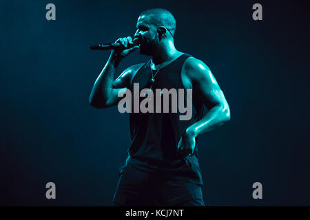 Der kanadische Sänger, Songwriter und Rapper Aubrey Drake Graham ist besser wissen von seinem Künstlernamen Drake und hier führt ein Live Konzert im Royal Arena in Kopenhagen. Dänemark, 07.03.2017. Stockfoto