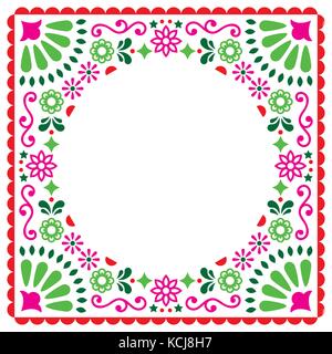 Folk vektor Grußkarte, mexikanische Hochzeit oder Party Einladung, floral Pink und Grün design Stock Vektor