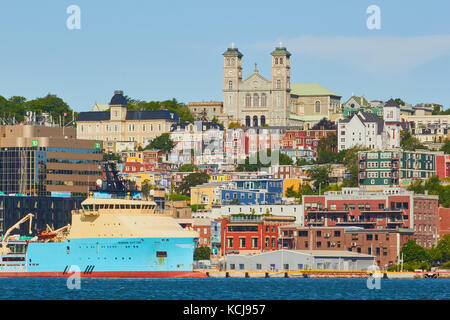 Blick auf die Stadt St. John's mit Basilika Kathedrale des Hl. Johannes des Täufers auf dem Hügel, St. John's, Neufundland, Kanada Stockfoto