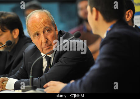 Turin, Italien. 5. Okt, 2017. Giampiero Ventura Haupttrainer Italia während der Pressekonferenz vor der FIFA WM 2018 Russland Fußball Match zwischen Italien und Mazedonien im Stadion olimpico Grande Torino am 5. Oktober nähere Bestimmungen, 2017 in Turin, Italien. Credit: Fabio Udine/alamy leben Nachrichten Stockfoto