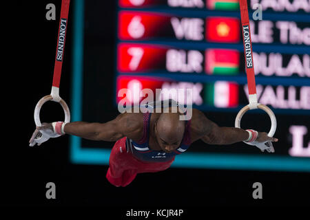 Montreal, Kanada. 2. Okt 2017. Gymnast Donnell Whittenburg (USA) konkurriert bei der Qualifikation am 47. Abb. Gymnastics World Championships im Olympiastadion in Montreal, Kanada. Melissa J. Perenson/CSM/Alamy leben Nachrichten Stockfoto