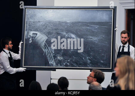 London, Großbritannien. 5. Okt 2017. "Tempête en Mer Du Nord, etüde Nr. 3', 2010-12, von Thierry De Cordier verkauft für einen Hammer Preis von GBP 310 k (Est. GBP 250-350 k) an der Italienischen und Zeitgenössische Kunst abend Auktion bei Sotheby's, New Bond Street, zeitgleich mit der Eröffnung des Londoner Frieze Art Fair. Credit: Stephen Chung/Alamy leben Nachrichten Stockfoto