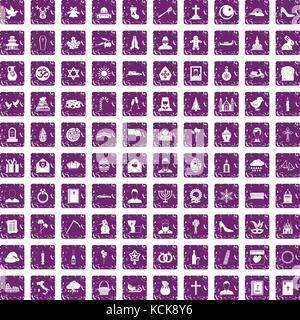 100 Kirche Icons Set grunge Lila Stock Vektor