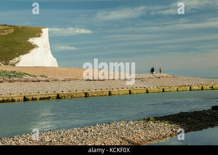 Herbst am Nachmittag Cuckmere Haven an der Küste von East Sussex, England. die Klippen von sieben Schwestern im Hintergrund. Stockfoto