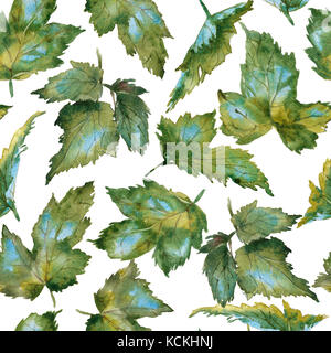 Grün und Blau schöne Hand zeichnen Aquarell Herbstlaub Muster Stockfoto