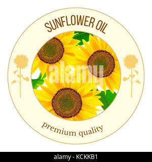 Sonnenblumen runde label Vektor. Herbst drucken. Blumen und Blätter, für die Textil-, Dekoration, Verpackung, Umhüllung, Stock Vektor