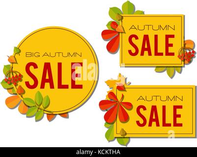 Verkauf Banner mit hellen Herbstlaub auf weißem Hintergrund. Stock Vektor