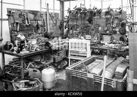 Arbeitsplatz: Büro im Gewächshaus Stockfoto