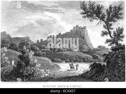 Ein Kupferstich von Beeston Rock & Castle, Cheshire gescannt und in hoher Auflösung aus einem Buch im Jahre 1812 gedruckt. Glaubten copyright frei. Stockfoto