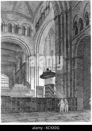 Eine Gravur im Inneren der Abteikirche, St Albans, Herts gescannt und in hoher Auflösung aus einem Buch 1819 gedruckt. Glaubten copyright frei. Stockfoto