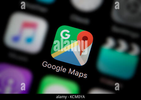 Eine Nahaufnahme des Unternehmens Logo für die Google Maps App Symbol, wie auf dem Bildschirm eines Smartphones (nur redaktionelle Nutzung) Stockfoto