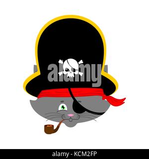 Katze Pirat. home pet Buccaneer. filibuster Hut und Rauchen Rohr. Vector Illustration. Stock Vektor