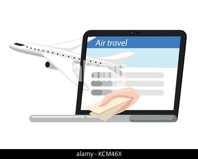 Reise und Tourismus Hintergrund. Kaufen oder Buchen online Tickets. Reisen, Business Flüge weltweit. flachbild Vector Illustration. Web site Seite und mobil Stock Vektor