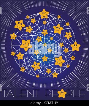 Konzept der Talent ist es, Menschen in Form von fliegenden Sterne in die Welt. Logo, Symbol für TV-Show, Programm Stock Vektor