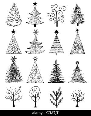 Satz von Hand gezeichnet Weihnachtsbaum Stock Vektor