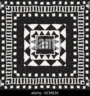 Schwarze und weiße tribal Vektor nahtlose Muster mit Doodle Elemente. Aztec abstrakte Kunst drucken. Ethnische Zierpflanzen hand gezeichnete Kulisse. Stock Vektor