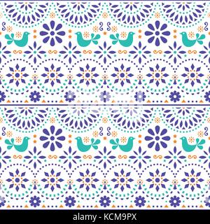 Mexikanischer Volkskunst Vektor nahtlose Muster mit Vögel und Blumen, bunte fiesta Design durch traditionelle Kunstform Mexiko inspiriert Stock Vektor