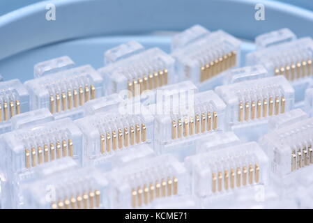 Gruppe von RJ45-Steckern für Netzwerkkabel Stockfoto