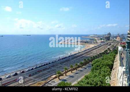 Tarragona Küste, Hafen- und Schienennetz, Katalonien Spanien Stockfoto