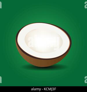 Die Hälfte der Kokosnuss ein auf grünem Hintergrund-Vektor Stock Vektor