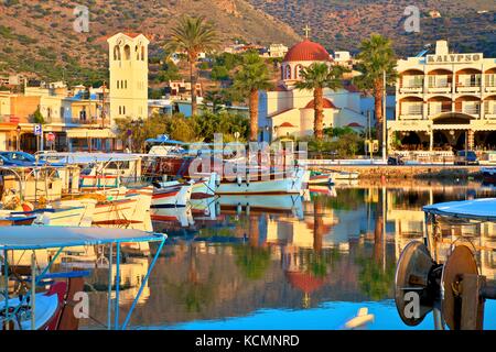 Elounda Hafen, Elounda, Kreta, griechische Inseln, Griechenland, Europa Stockfoto