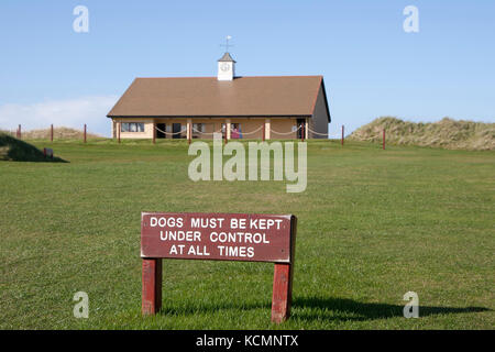 Die Vorspeisen Hütte bei Royal Portrush Golf Club der Schauplatz für die 2019 Open Golf Championship Stockfoto