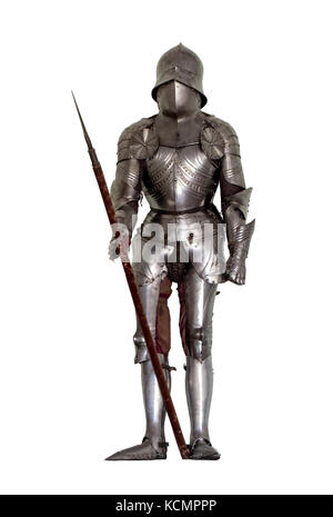 Die mittelalterliche Ritterrüstung auf weißem Hintergrund Stockfoto