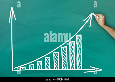 Hand mit Kreide schreiben Gewinnwachstum Chart auf grüner Tafel Stockfoto