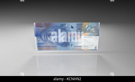 In der Nähe von Schweizer Franken Banknote auf eine glänzende Oberfläche Stockfoto