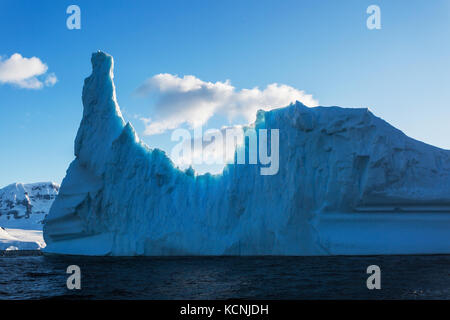 Eine hinterleuchtete Eisberg schwimmt im Wasser in der Nähe von Anvers Island, Antarktische Halbinsel, Antarktis Stockfoto