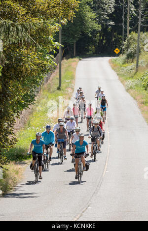 Insel Freude reitet eine Boutique Fahrrad fahren Betrieb der ländlichen Dove Creek Ausflüge in die Umgebung. Comox Valley, Vancouver Island, British Columbia, Kanada. Stockfoto