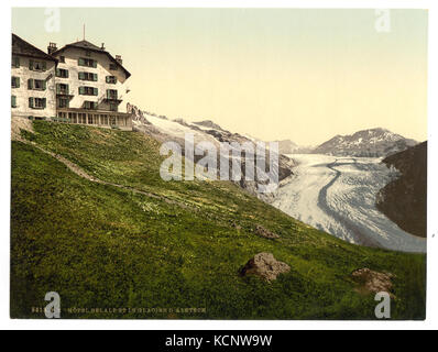 Aletsch, Gletscher und Hotel Belalp, Wallis, Alpen, Schweiz LCCN 2001703281 Stockfoto