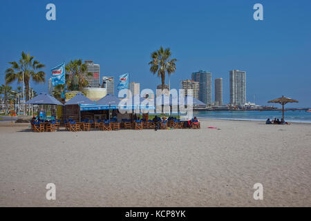 Cavancha Beach in der Küstenstadt Iquique in der Tarapaca Region im Norden Chiles. Stockfoto