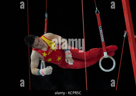 Montreal, Kanada. 05 Okt, 2017. Gymnast Lin Chaopan (CHN) konkurriert im Herren Einzel Rund-um-Finale während die 47 Abb. Gymnastics World Championships in Montreal, Kanada. Melissa J. Perenson/CSM/Alamy leben Nachrichten Stockfoto