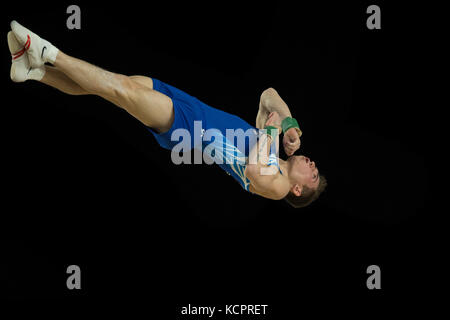 Montreal, Kanada. 05 Okt, 2017. Gymnast David Belyavskiy (RUS) konkurriert im Herren Einzel Rund-um-Finale, während die 47 Abb. Gymnastics World Championships in Montreal, Kanada. Melissa J. Perenson/CSM/Alamy leben Nachrichten Stockfoto