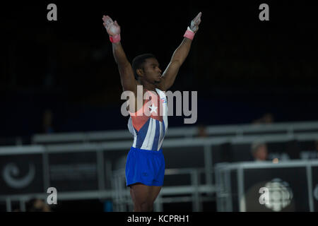 Montreal, Kanada. 05 Okt, 2017. Gymnast Manrique Larduet (CUB) konkurriert im Herren Einzel Rund-um-Finale während die 47 Abb. Gymnastics World Championships in Montreal, Kanada. Melissa J. Perenson/CSM/Alamy leben Nachrichten Stockfoto