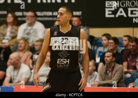 Newcastle upon Tyne, Großbritannien. Oktober 2017. Kai Williams spielte für die esh Group Eagles Newcastle gegen Glasgow Rocks in einem BBL-Spiel in Sport Central. Quelle: Colin Edwards/Alamy Live News Stockfoto