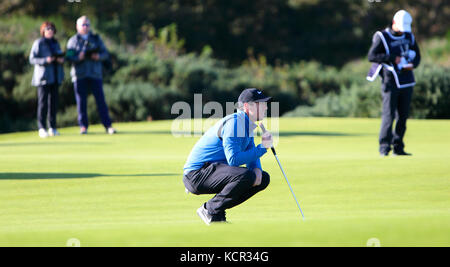 Fife, Schottland, Großbritannien. 7. Okt 2017. Rory McIlroy, spielt die 3. Runde der Alfred Dunhill Cup, Könige Scheunen Golfplatz, Fife, Schottland, UK Samstag, 7. Oktober 2017 Credit: Derek Allan/Alamy leben Nachrichten Stockfoto