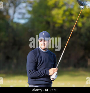 Fife, Schottland, Großbritannien. 7. Okt 2017. Jamie Redknapp spielt die 3. Runde der Alfred Dunhill Cup, Könige Scheunen Golfplatz, Fife, Schottland, UK Samstag, 7. Oktober 2017 Credit: Derek Allan/Alamy leben Nachrichten Stockfoto