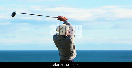 Fife, Schottland, Großbritannien. 7. Okt 2017. Kelly Slater spielt die 3. Runde der Alfred Dunhill Cup, Könige Scheunen Golfplatz, Fife, Schottland, UK Samstag, 7. Oktober 2017 Credit: Derek Allan/Alamy leben Nachrichten Stockfoto