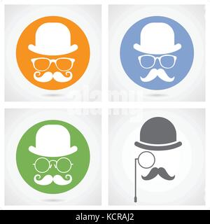 Silhouette von Gentlemen's Gesicht mit Schnurrbart, Bowler und Gläser - kapitalistischen oder Hipster Stock Vektor