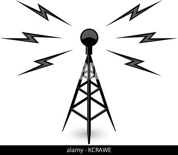 Antenne - broadcast Funkturm-symbol mit Blitz Stock Vektor