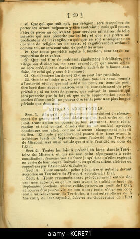 Verfassung de L'Etat du Missouri. 1820. S. 20. Übersetzt von F.M. Guyol, gedruckt von Joseph Charless Stockfoto